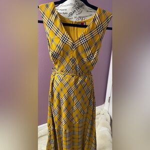 Vince Camuto Yellow Plaid Midi Dress